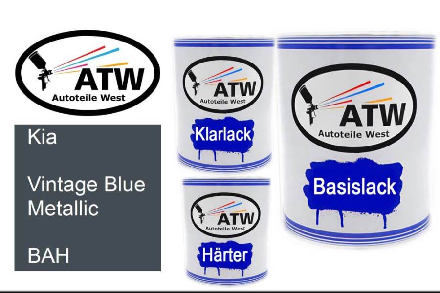 Kia, Vintage Blue Metallic, BAH: 1L Lackdose + 1L Klarlack + 500ml Härter - Set, von ATW Autoteile West.